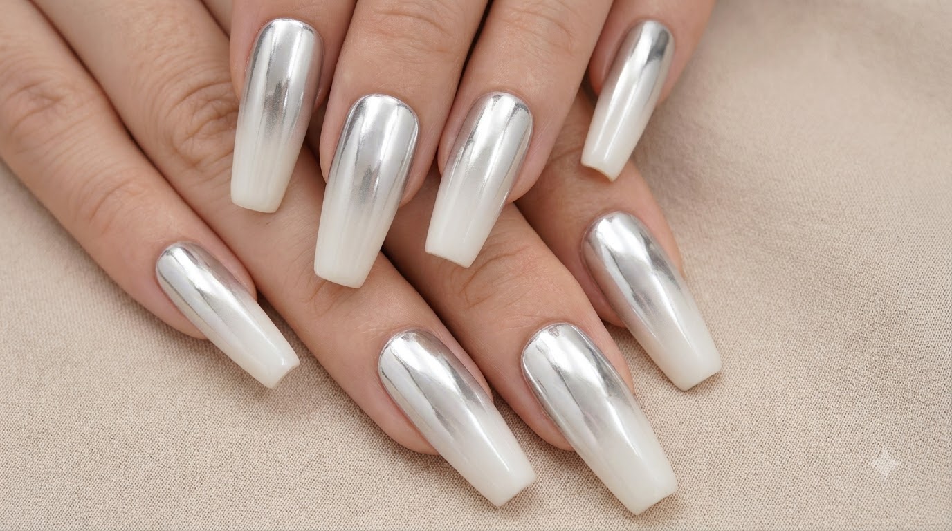 Uñas Postizas Degradadas de Cromo Plateado a Blanco — Tutorial Paso a Paso