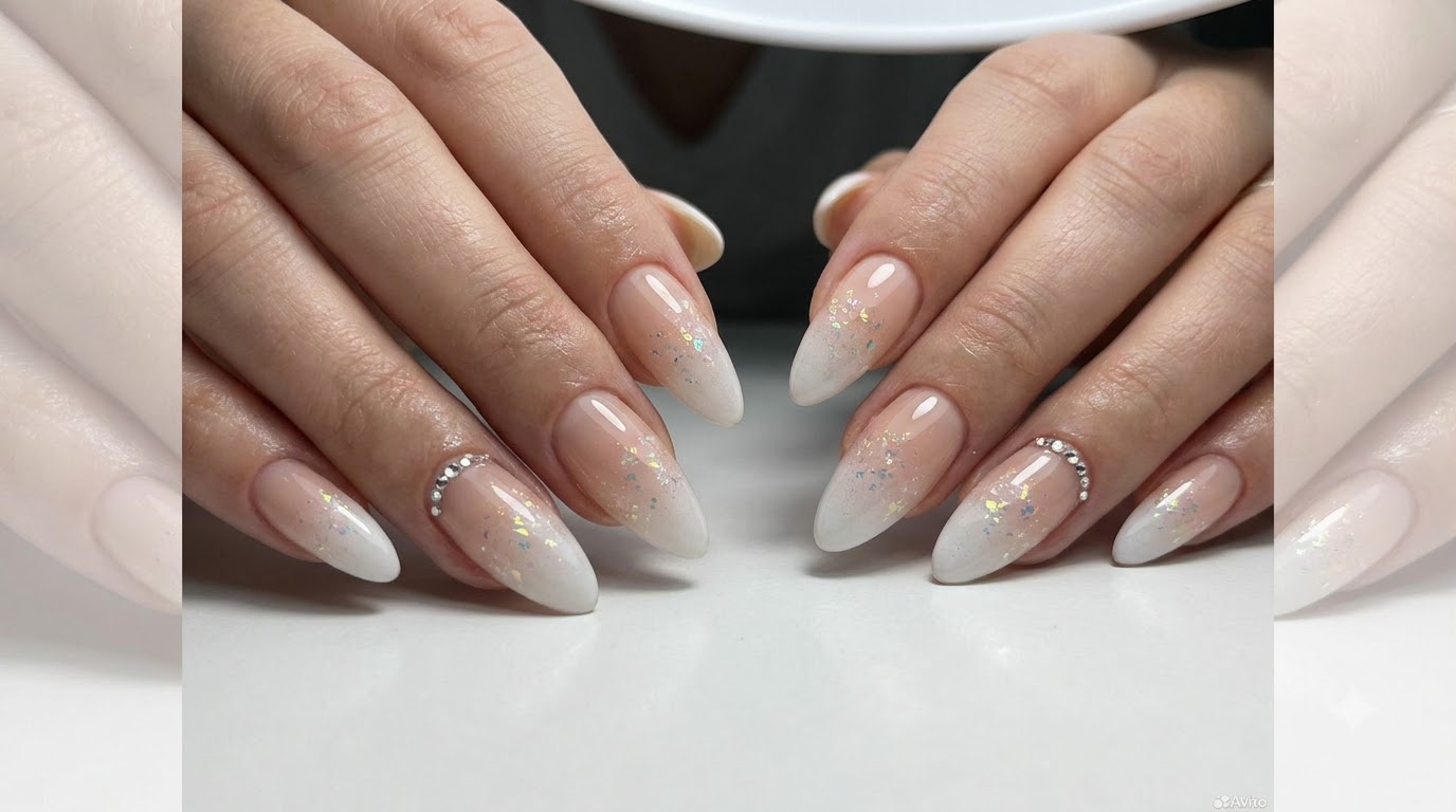 Tutorial de Uñas Degradadas Nude y Blanco Lechoso con Purpurina