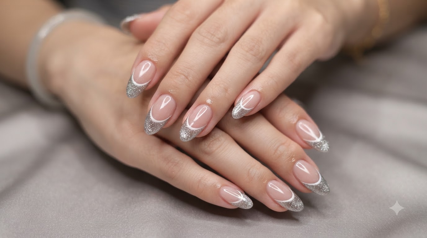 Arte de Uñas con Efecto Cat-Eye Francés y Brillo — Tutorial de Puntas de Diamante Brillantes