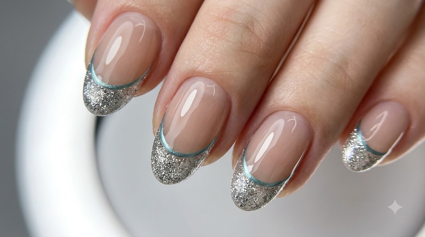 Uñas Francesas con Glitter Plateado Estilo Y3K Tech — Tutorial Paso a Paso