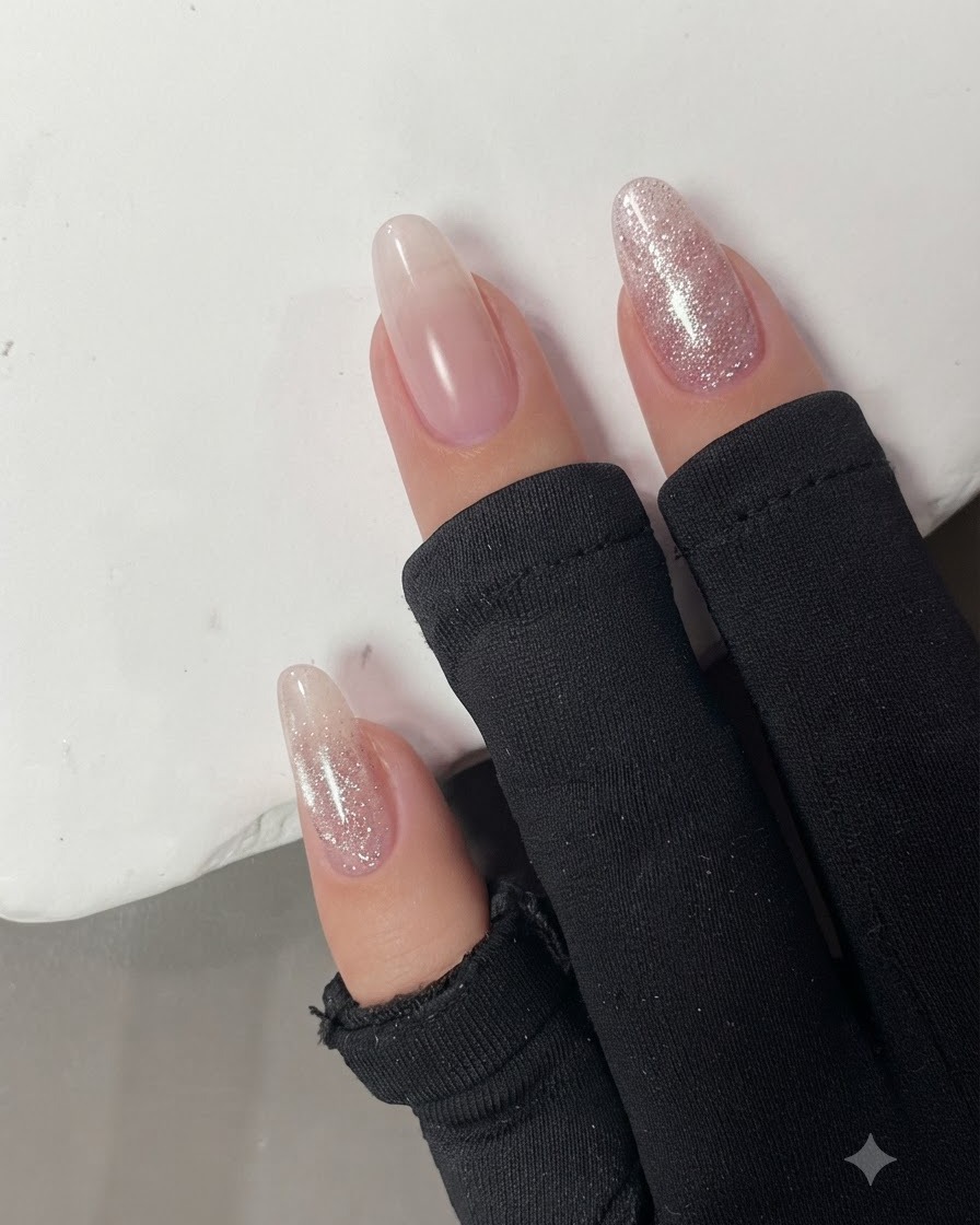 Uñas mostradas después de limpiar el exceso de gel alrededor de los bordes de la piel.