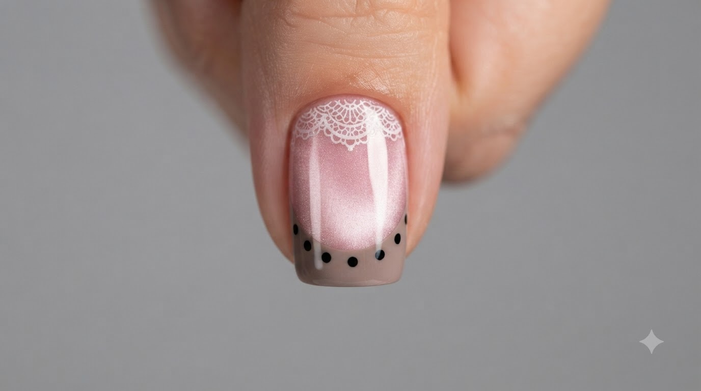 Nail Art de Encaje Francés con Lunares — Tutorial Elegante Paso a Paso