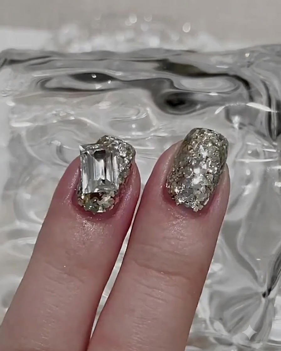 Un primer plano de una mano aplicando una capa de gel base transparente en las uñas con un pincel.