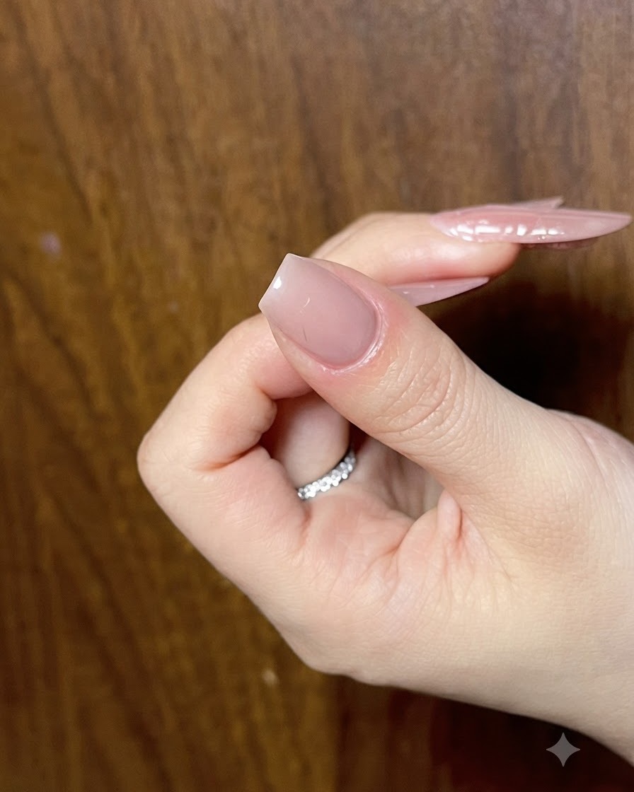 Un pincel delineador fino dibujando la primera forma de ala de ojo de gato plateada sobre la base nude.
