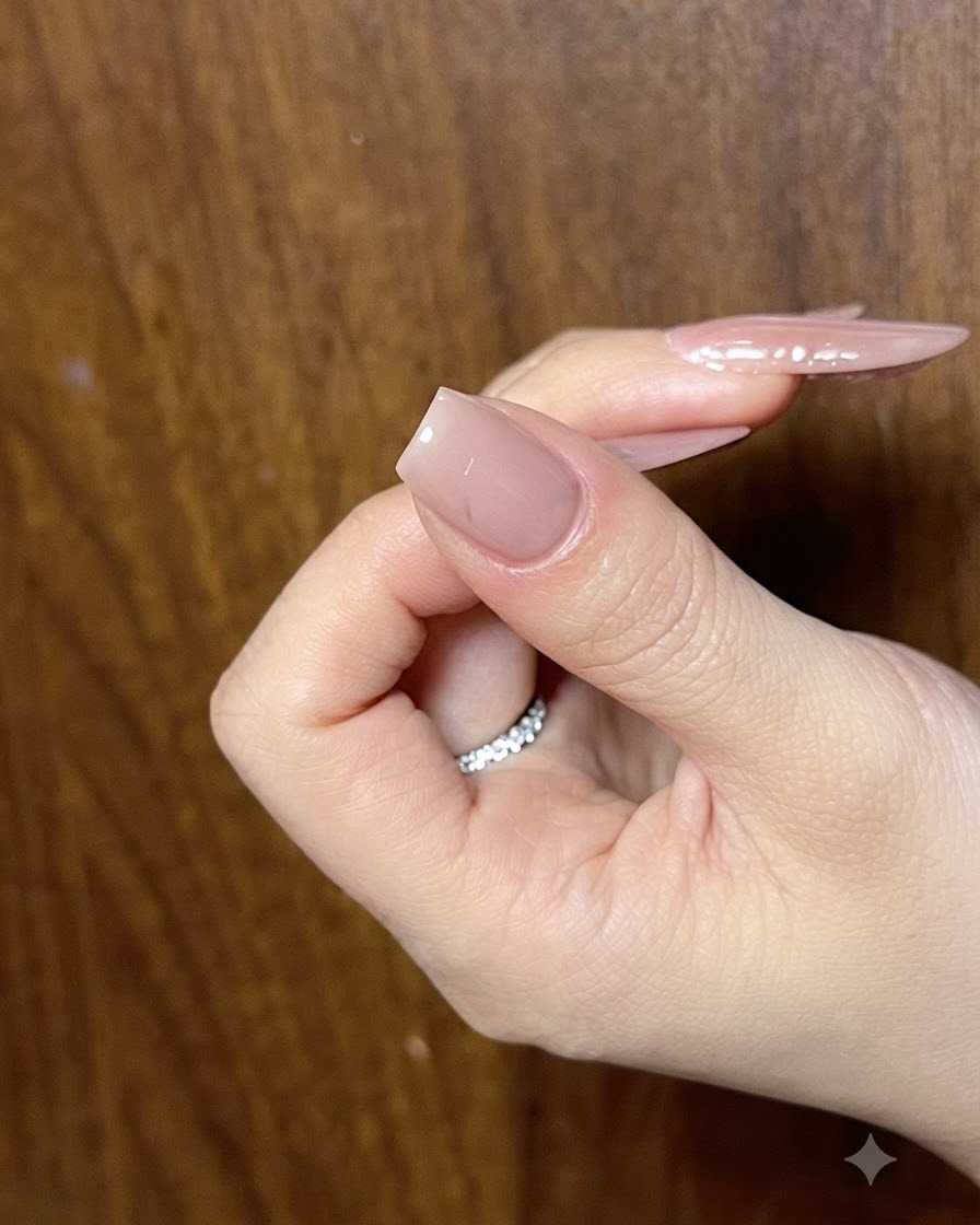 Un artista de uñas usando un pincel fino y gel negro para delinear los bordes exteriores de un lazo en una uña.