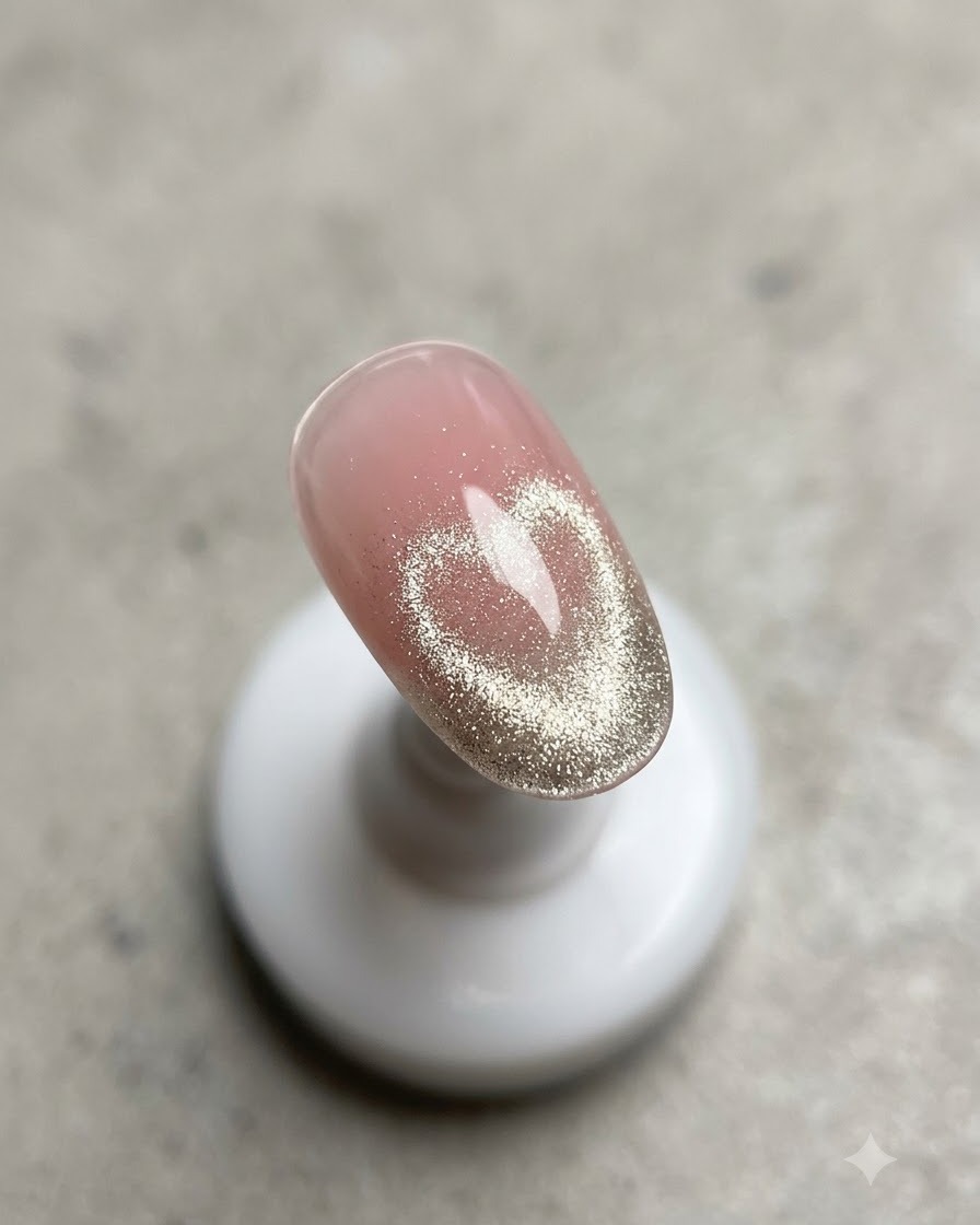 Un primer plano de una uña que muestra una línea rosa claro nítida pintada a lo largo de la línea de la sonrisa utilizando un pincel delineador fino.