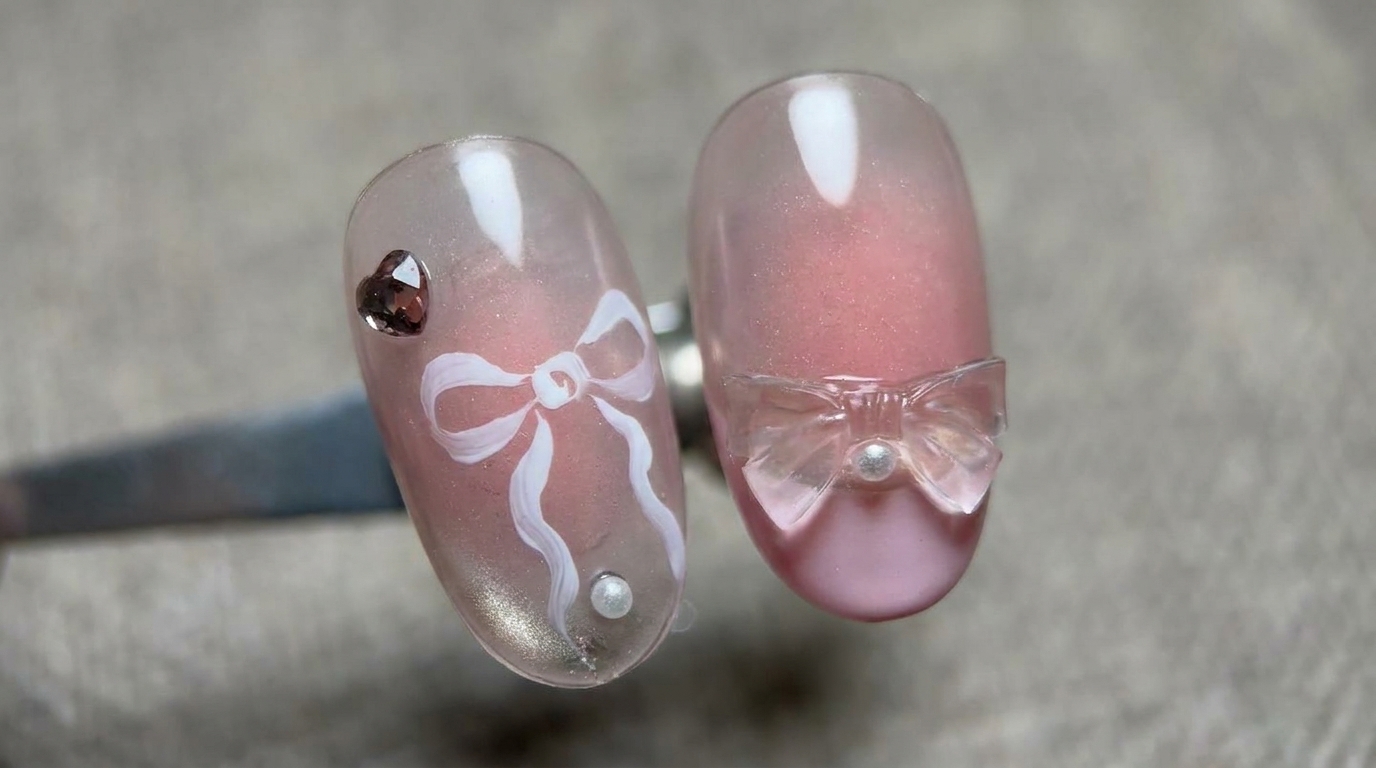 Uñas de Gel con Lazos y Cintas Transparentes — Tutorial Paso a Paso