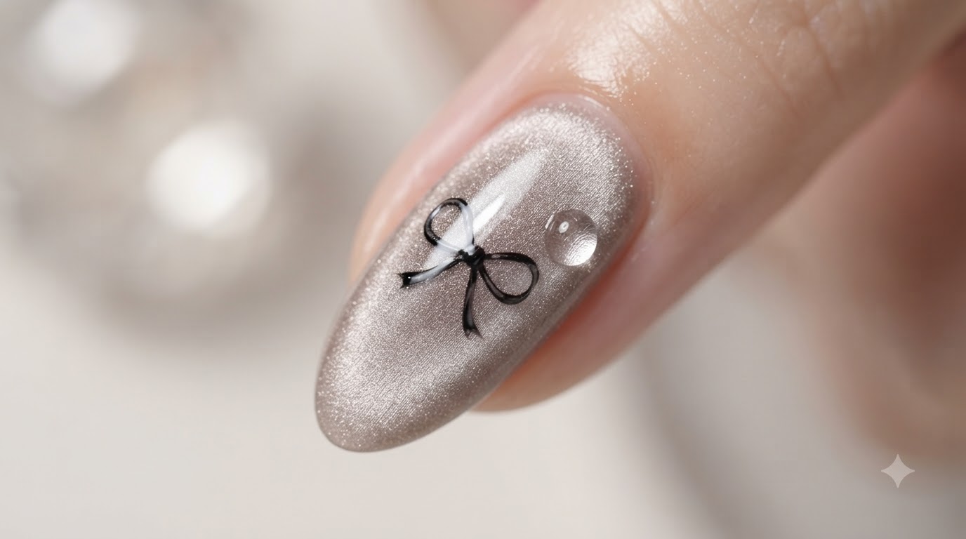 Diseño de Uñas Cat-Eye con Lazo — Tutorial de Cintas Estilo Fairy-Core