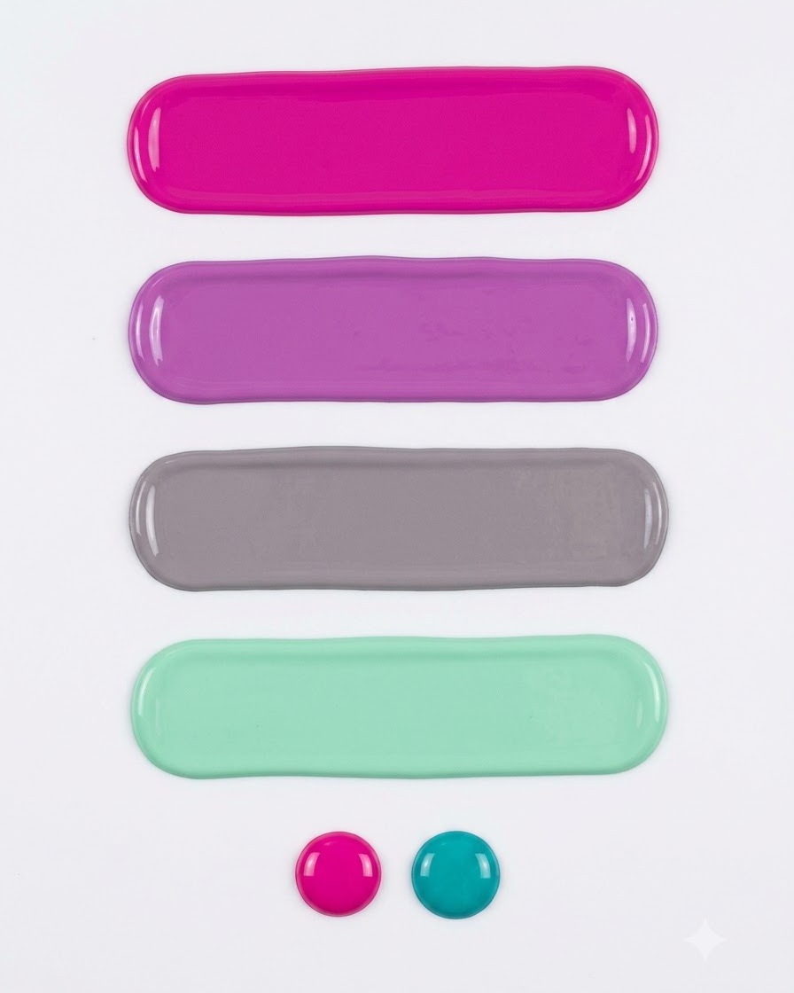 Una muestra horizontal de esmalte en gel Mink Gray siendo alisada uniformemente a través de una paleta blanca.