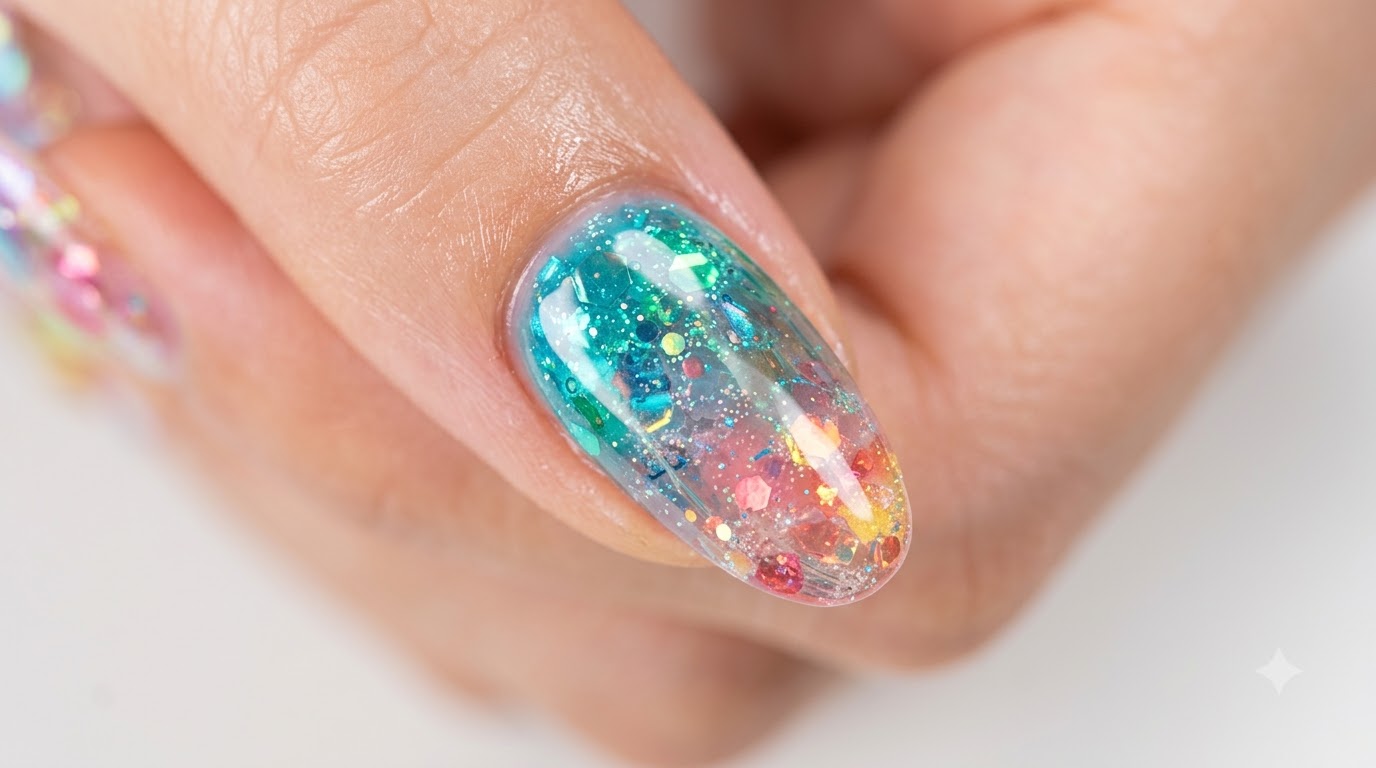 Uñas de purpurina efecto cristal arcoíris: Tutorial paso a paso con degradado vibrante