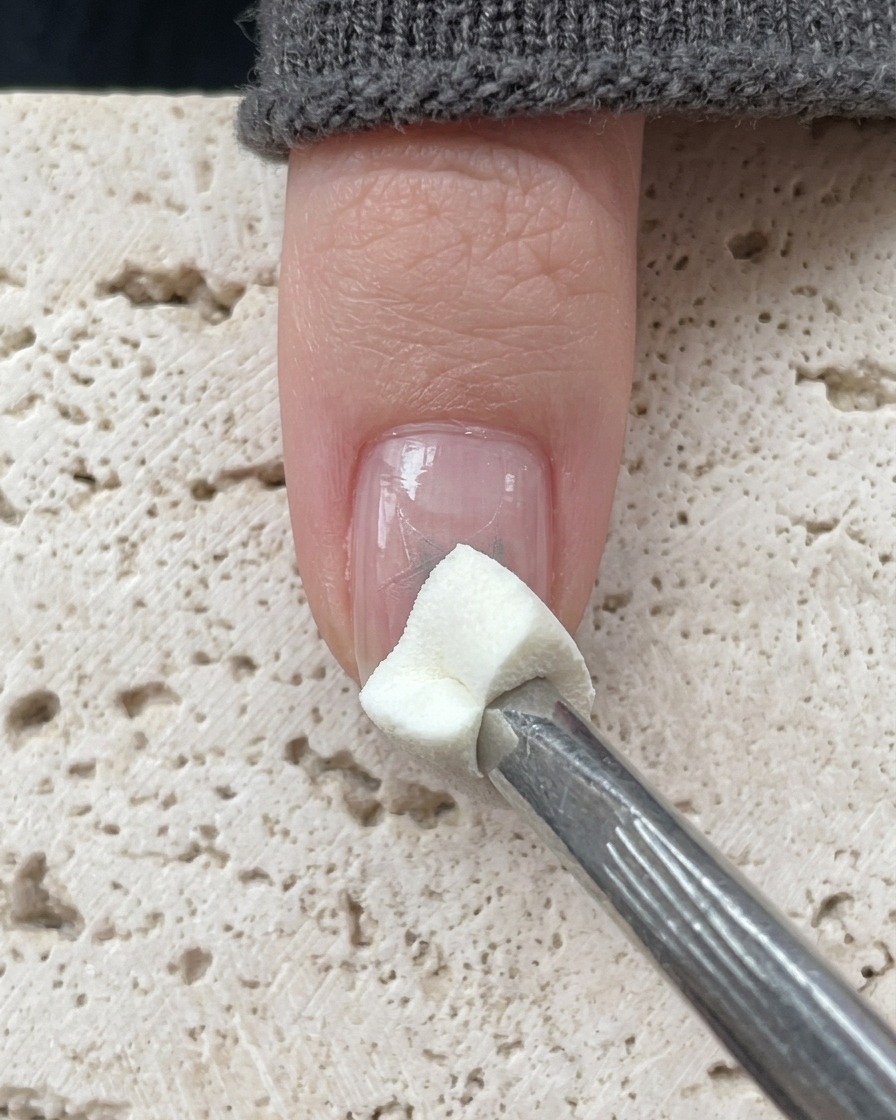 Una mano colocada debajo de una lámpara de curado de uñas UV/LED morada.