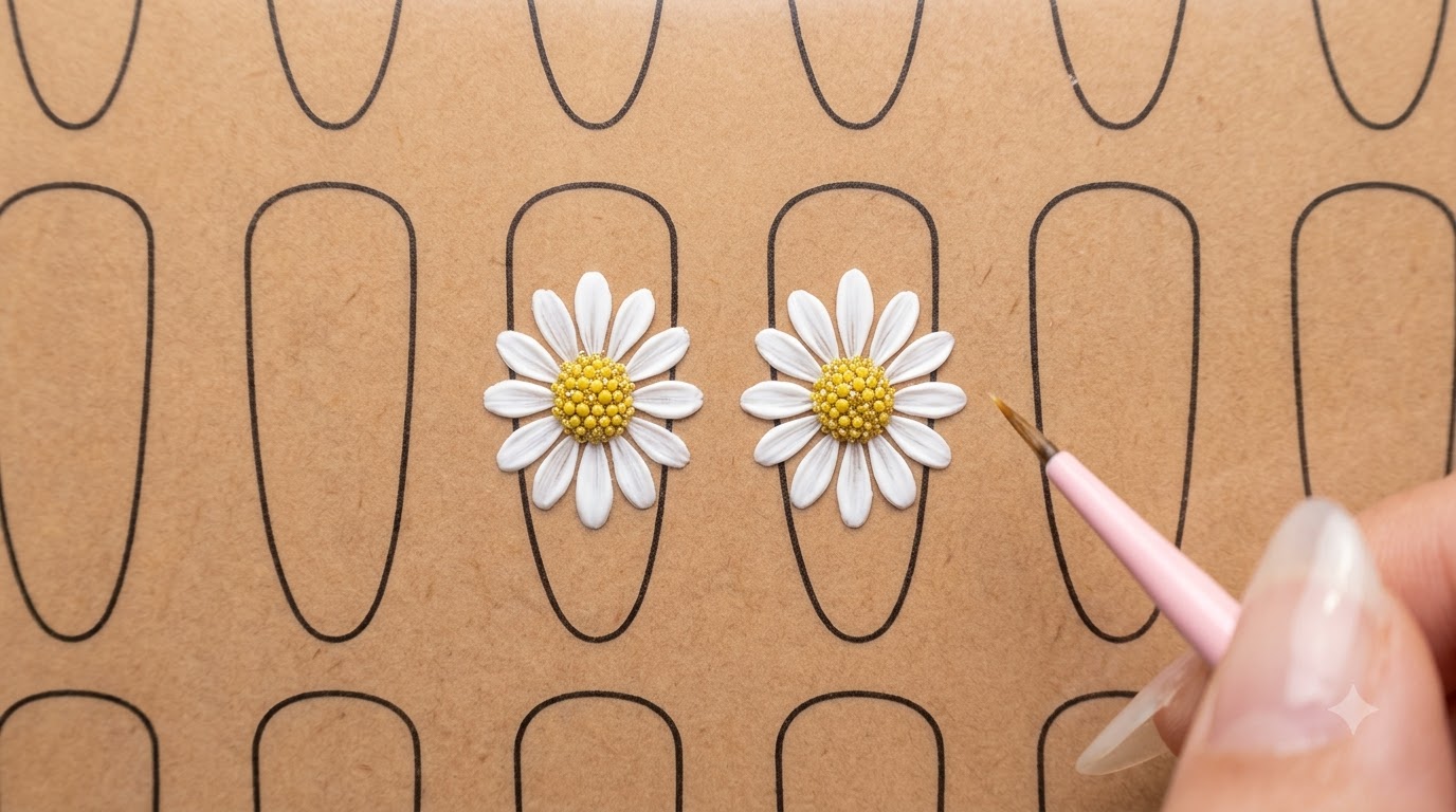 Diseño de Uñas de Margaritas en Gel — Tutorial Paso a Paso