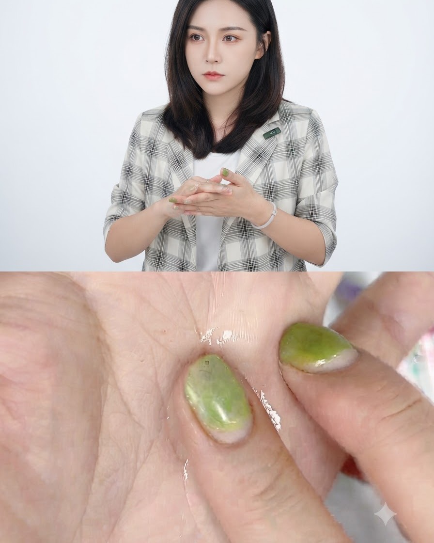 Una mano humedecida con líquido limpiador sosteniendo y aplanando una pequeña bola de gel de esculpir rosa.