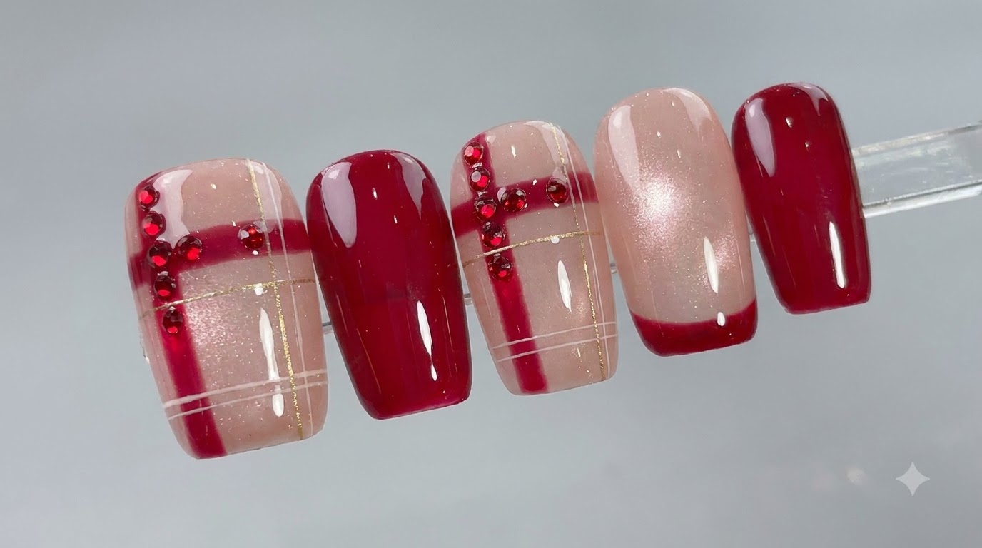 Uñas de Gel Ojo de Gato con Celosía de Cristal Rojo — Tutorial Paso a Paso