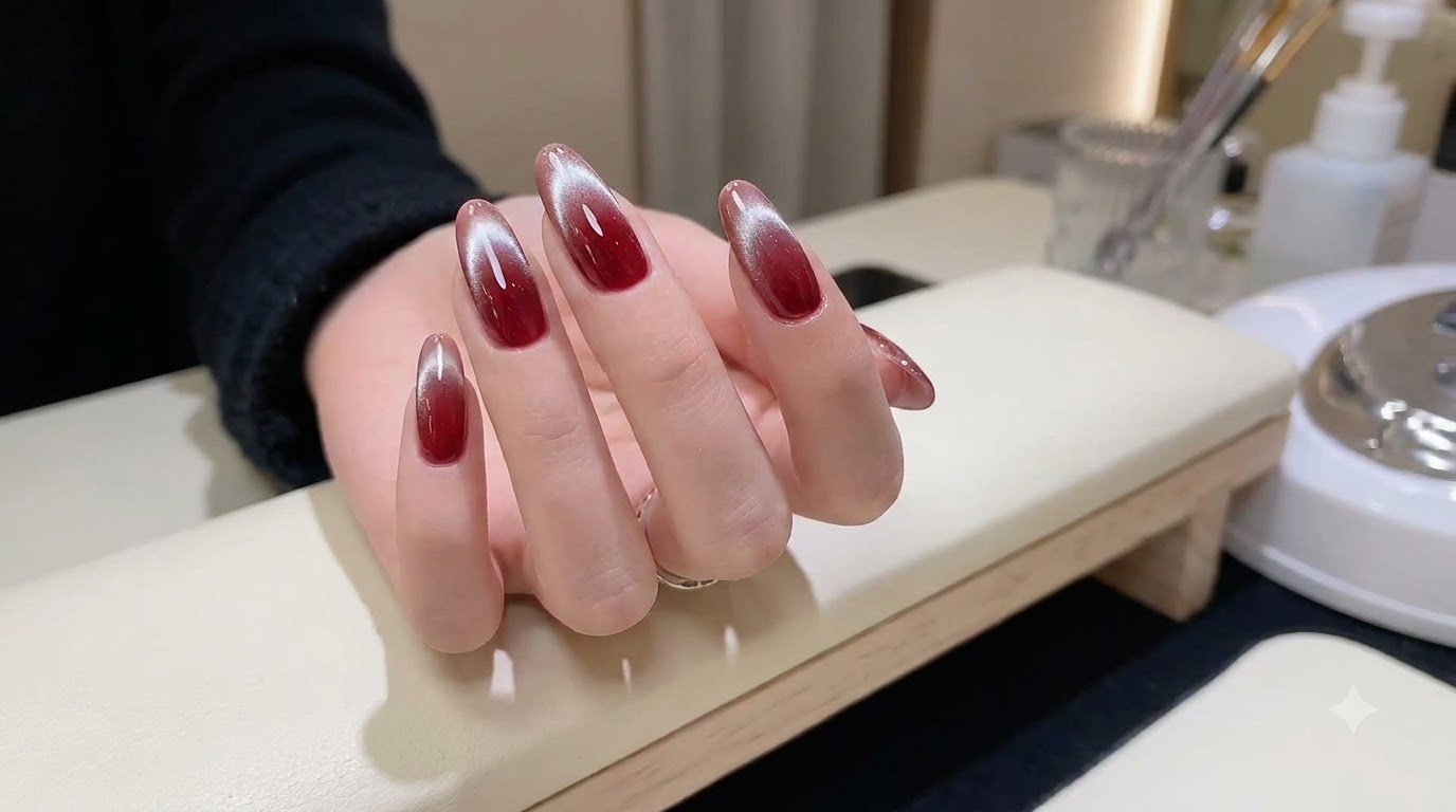 Uñas Francesas Cat Eye con Degradado Rojo — Tutorial Paso a Paso para Año Nuevo