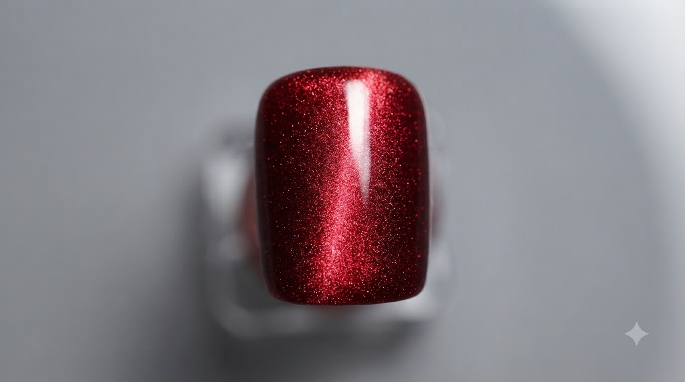 Uñas Rojas de Ojo de Gato con Rosa Neblina y Estampado Floral para Año Nuevo