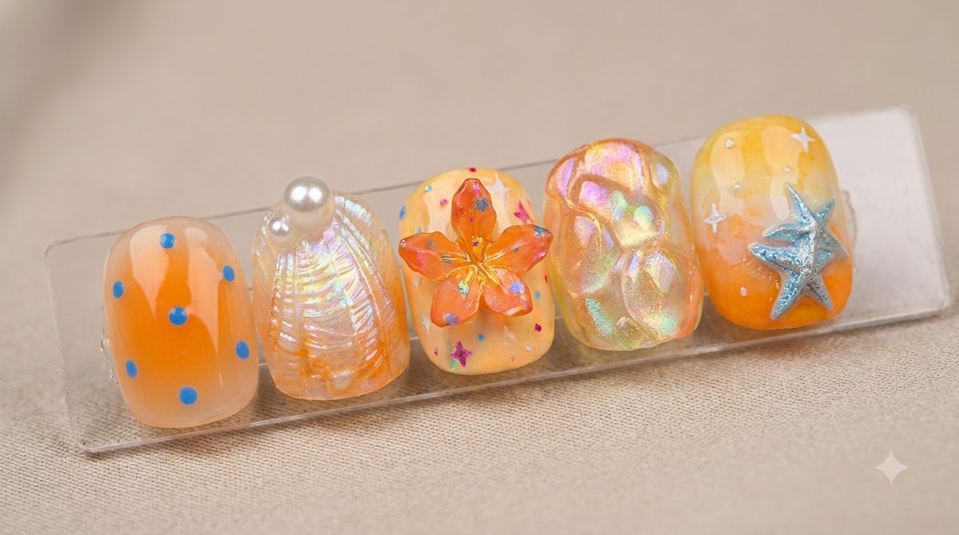 Uñas de Verano con Olas de Océano y Lirios 3D — Tutorial Paso a Paso