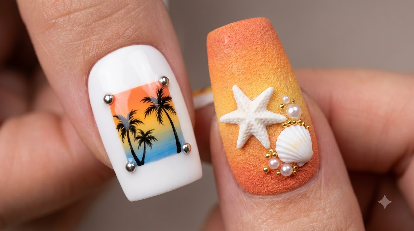 Estilo Isleño: Uñas de Vacaciones con Atardecer y Conchas — Tutorial Paso a Paso