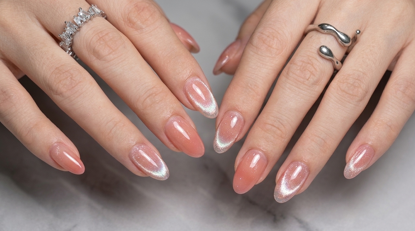 Uñas de Gel Degradado Melocotón y Ojo de Gato Magnético — Tutorial Paso a Paso