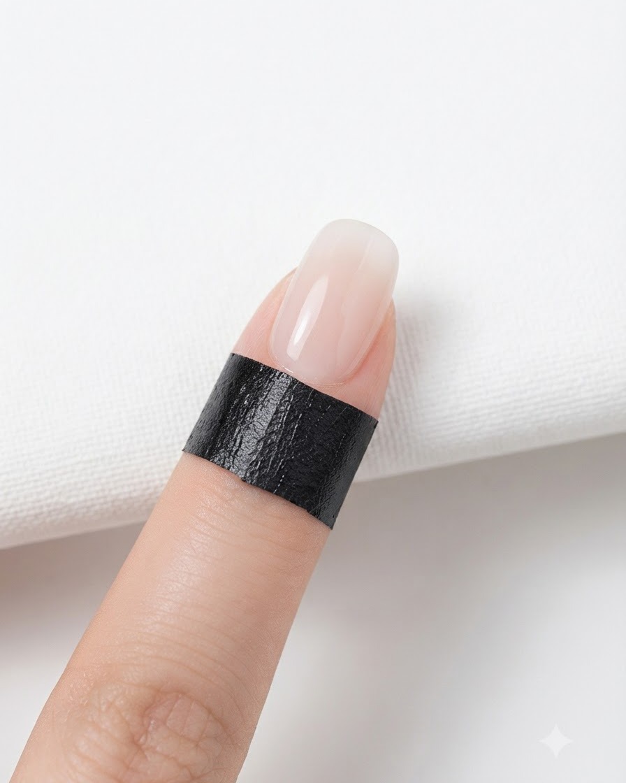 Una toallita limpiadora alisando suavemente la superficie de una uña pintada con degradado.