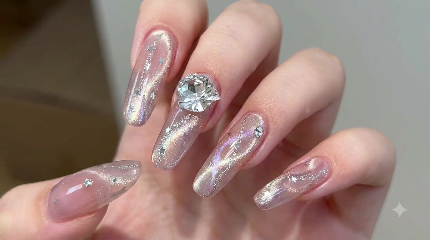 Uñas de Ojo de Gato con Cinta Fluida y Lentejuelas — Tutorial Paso a Paso