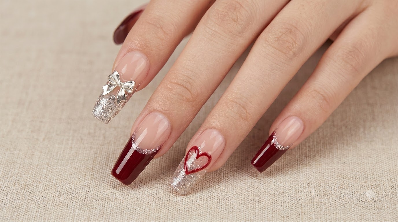 Elegante Francesa Irregular y Corazones Minimalistas — Tutorial de Uñas Paso a Paso