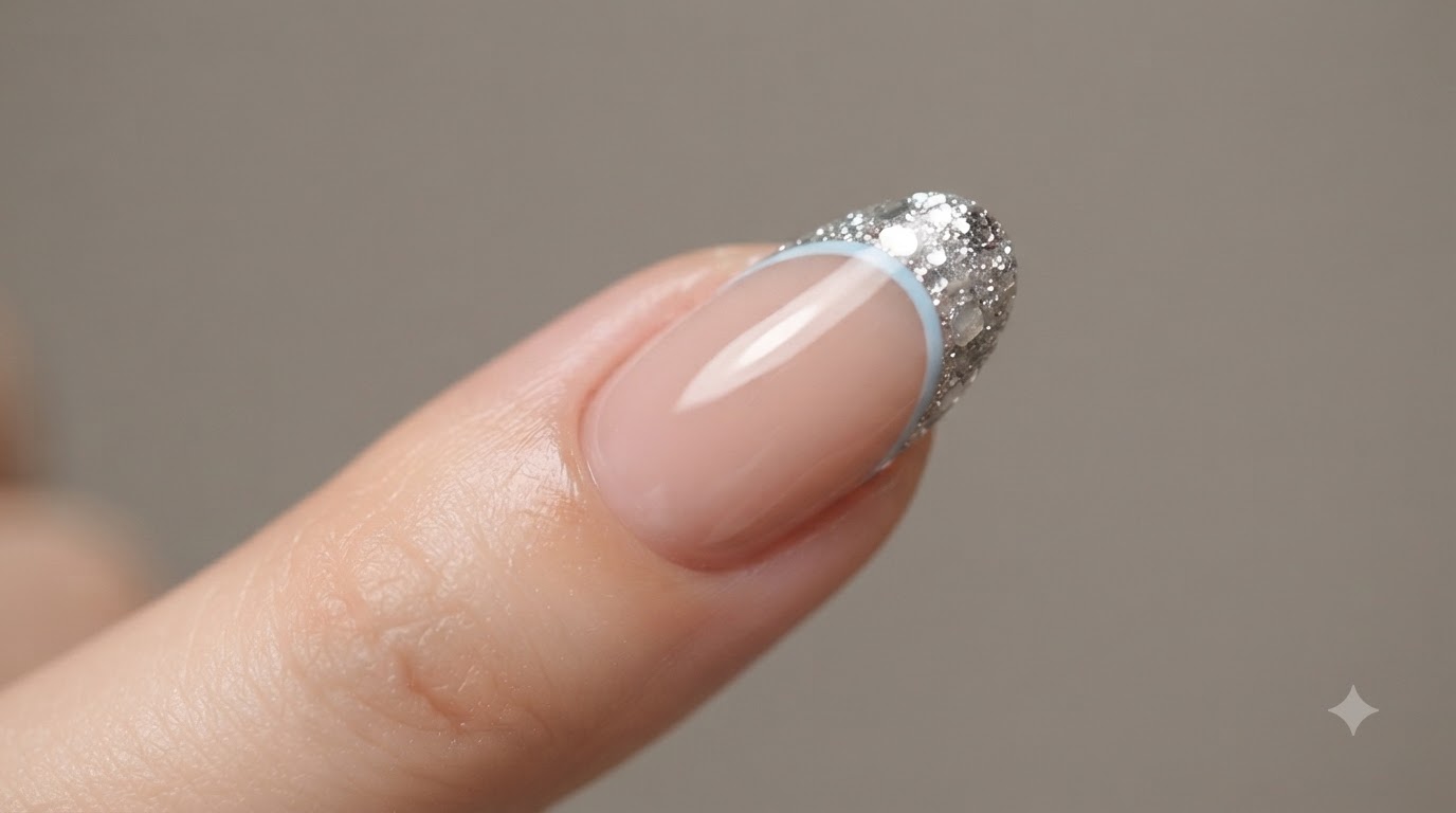 Manicura Francesa con Glitter y Línea Azul — Tutorial Paso a Paso