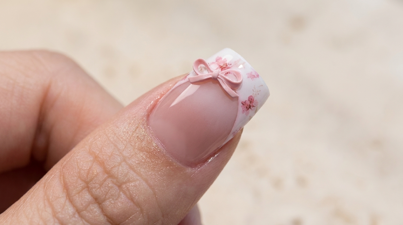 Manicura francesa con lazos y flores: tutorial paso a paso de uñas de gel