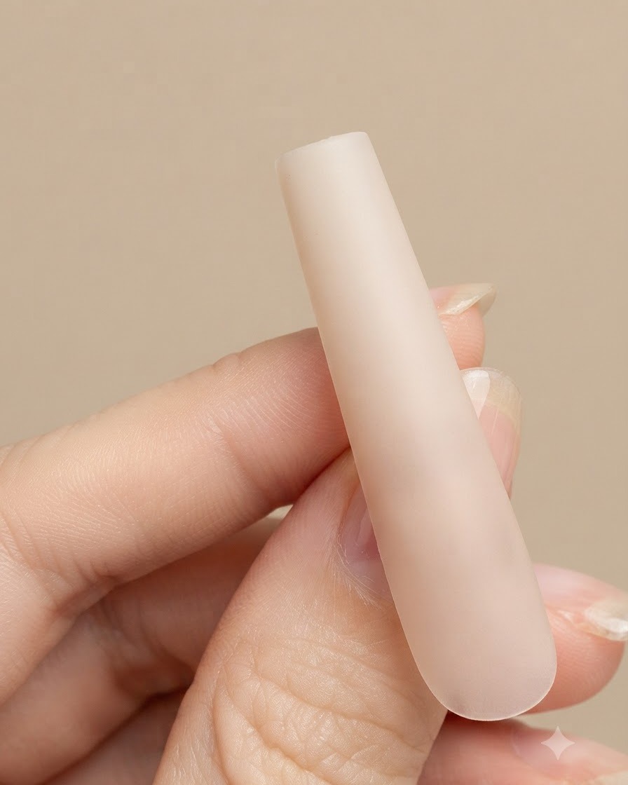 Una uña con un degradado suave completado que muestra una transición blanca concentrada en la punta.