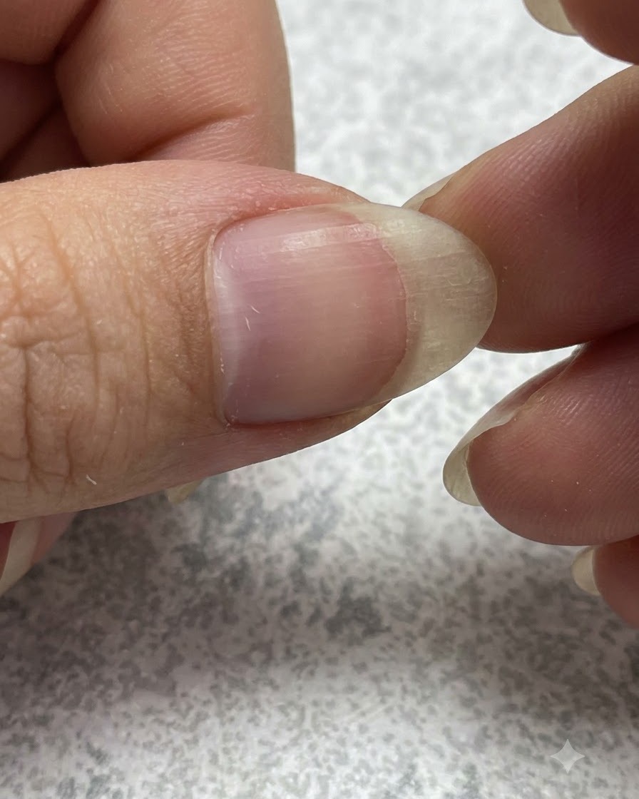 Un pincel de detalle fino suavizando y afilando el límite exterior de una hoja verde pintada sobre un fondo de gel gris.