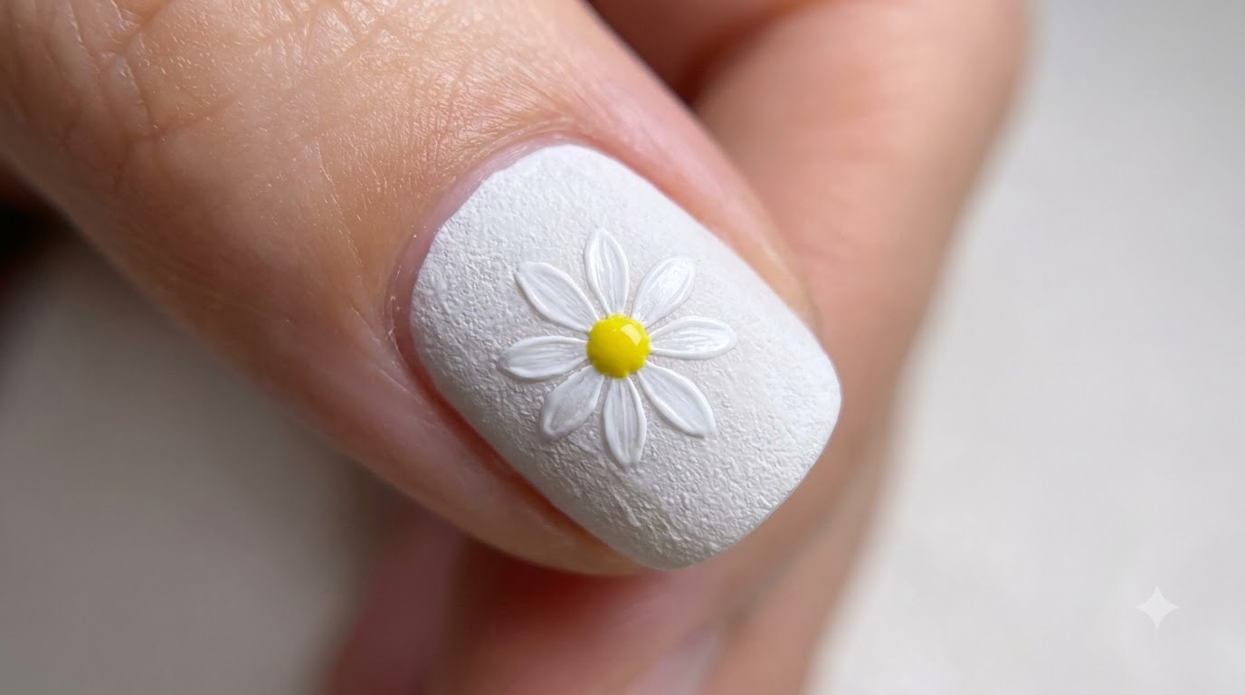Manicura de Margaritas Blancas con Textura — Tutorial Paso a Paso para Principiantes