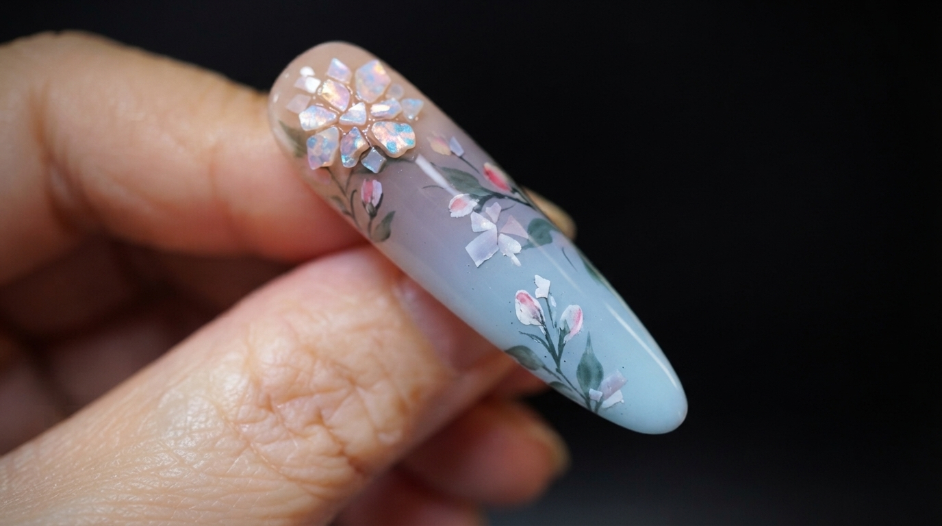 Diseño de Uñas Degradadas con Flores y Conchas — Tutorial Paso a Paso