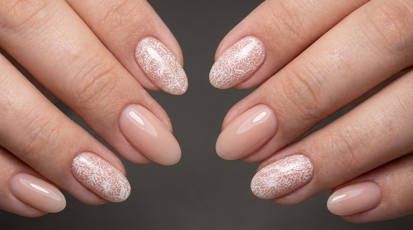 Uñas de Gel Estampadas con Encaje Nude y Blanco — Tutorial Elegante Paso a Paso