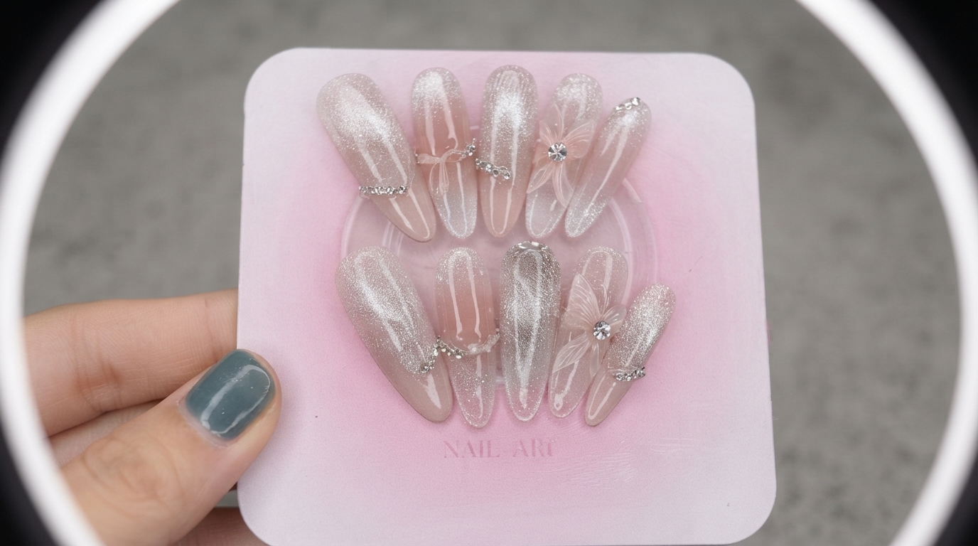 Uñas Postizas con Efecto Ojo de Gato Magnético y Degradado Rosa Nude — Tutorial Paso a Paso