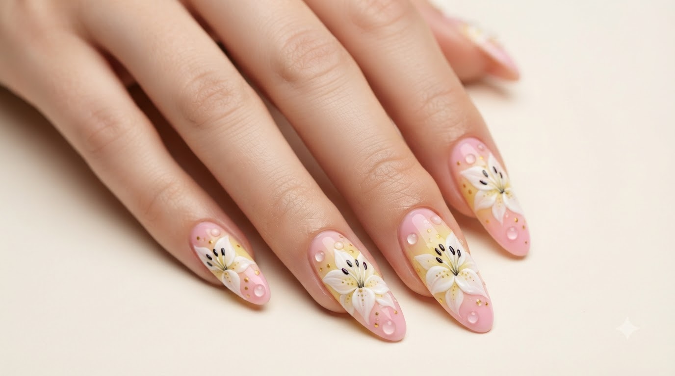 Tutorial de Uñas Decoradas con Flores de Lirio 3D al Estilo Teacher Lian y Degradado