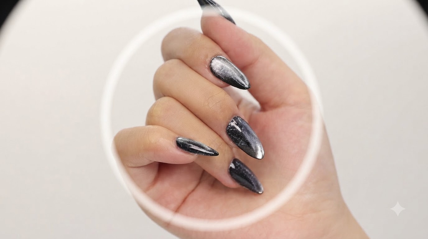 Uñas Magnéticas Cat Eye Plateadas — Tutorial Paso a Paso con Brillo