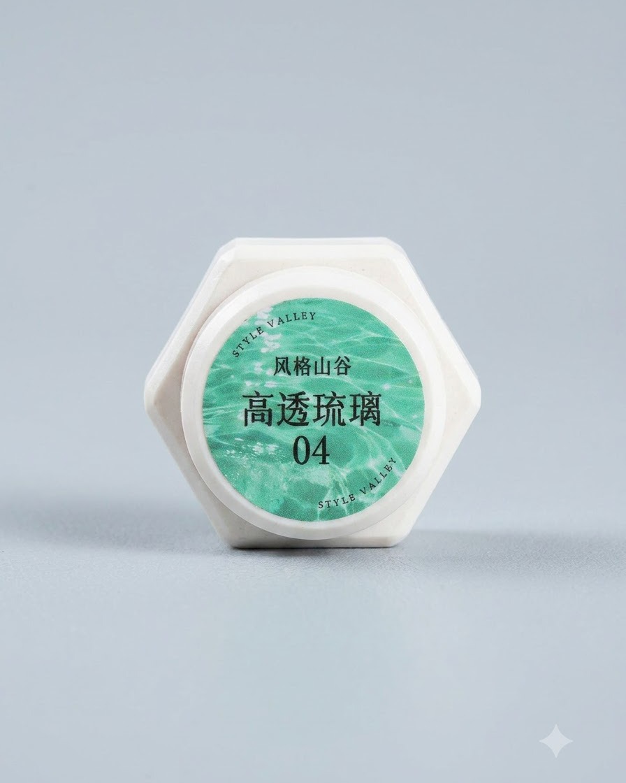 Un frasco de producto con gráficos verdes y el número 04.