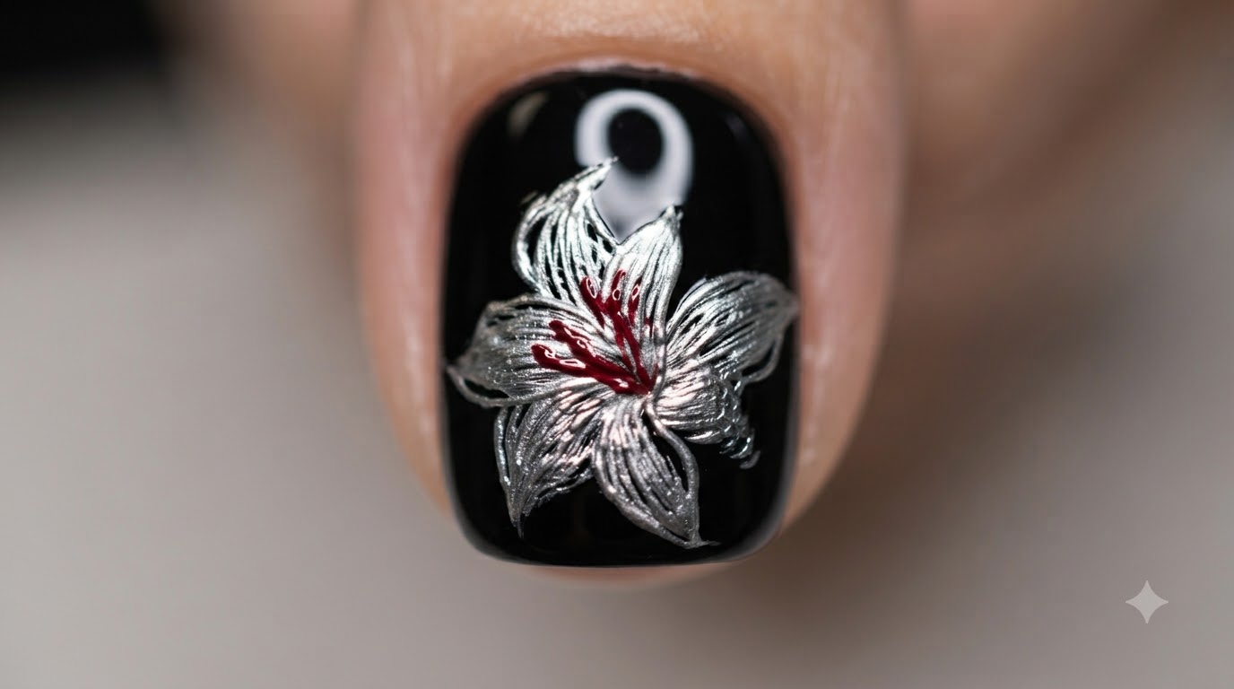 Diseño de Uñas con Lirio Metálico — Tutorial Detallado Paso a Paso