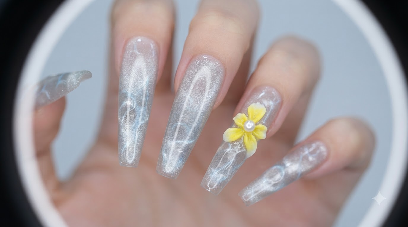 Uñas de Gel con Efecto Agua y Base Cat Eye — Tutorial Paso a Paso